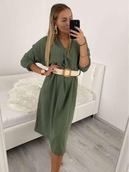 Šaty s páskem dlouhý rukáv dámské (L/XL/2XLONE SIZE) ITALSKÁ MÓDA IMPSH226060/DR (Velikost XL/2XL, Barva Černá)