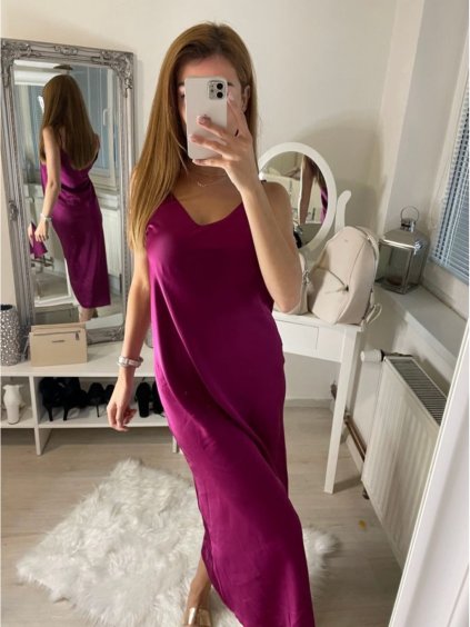Šaty dlouhé na ramínka saténové dámské (S/M ONE SIZE) ITALSKÁ MÓDA IM322248/DR (Velikost S/M/L, Barva Černá)