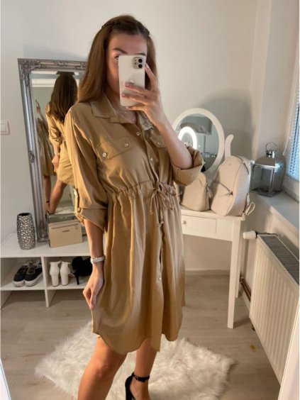 Šaty košilové dlouhý rukáv dámské (S/M/L ONE SIZE) ITALSKÁ MÓDA IMWA223027/DR