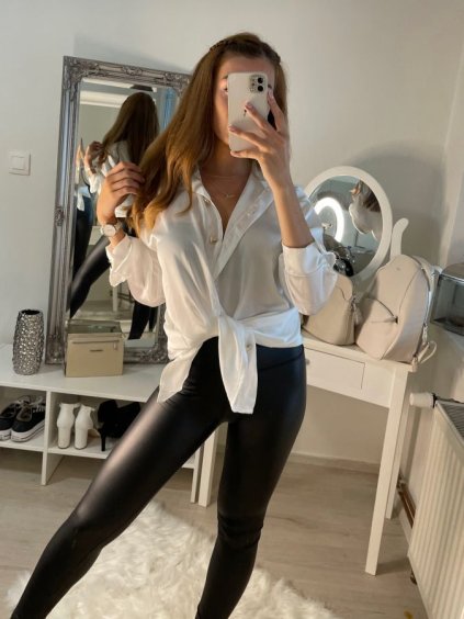 Košile oversize saténová  dlouhý rukáv dámská (S/M/L/XL ONE SIZE) ITALSKÁ MODA IMD22794/DR (Velikost S/M/L, Barva bílá)