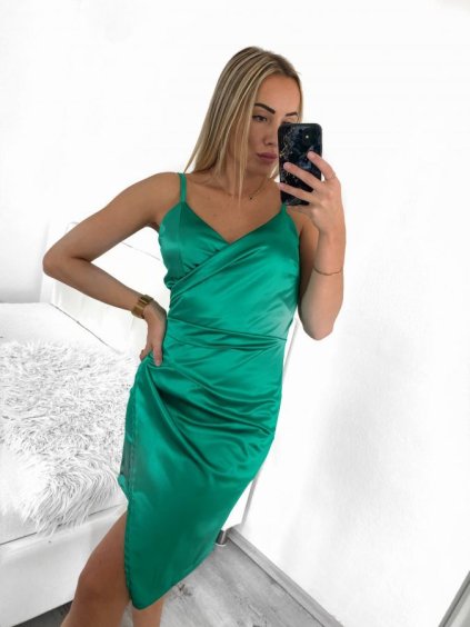 Šaty elegantní společenské krátké saténové na ramínka dámské Francesca (XS/S/M ONE SIZE) ITALSKá MÓDA IM322305/DR (Velikost S/M/L, Barva Černá)