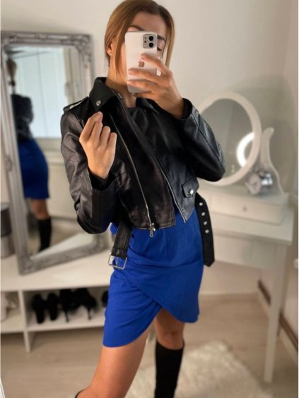 Bunda koženková/křivák dámské (S-XL) ITALSKÁ MÓDA IMPBD22AY715/DR (Velikost S, Barva Černá)