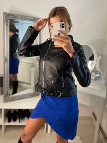 Bunda koženková/křivák dámské (S-XL) ITALSKÁ MÓDA IMPBD22AY711/DR (Velikost S, Barva Černá)