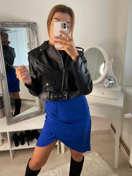Bunda koženková/křivák dámské (S-XL) ITALSKÁ MÓDA IMPBD22AY033/DR (Velikost S, Barva Černá)