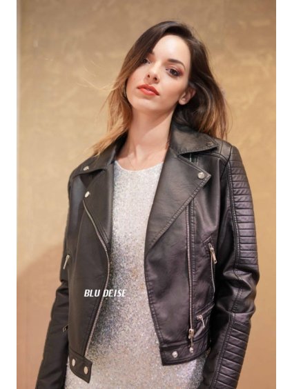 Bunda koženková/křivák dámské (S-XL) ITALSKÁ MÓDA IMPBD22AY151/DR (Velikost S, Barva Černá)