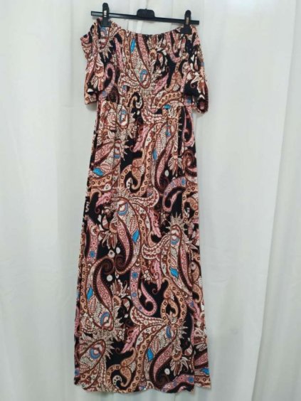 Šaty carmen dlouhé letní icecool žabičkované dámské (S/M ONE SIZE) ITALSKÁ MÓDA IMM21142-OR/DR