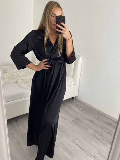 Šaty dlouhé elegantní společenské dlouhý rukáv dámské (S/M ONE SIZE) ITALSKÁ MÓDA IMPSH2255183/DR (Velikost S/M/L, Barva Černá)