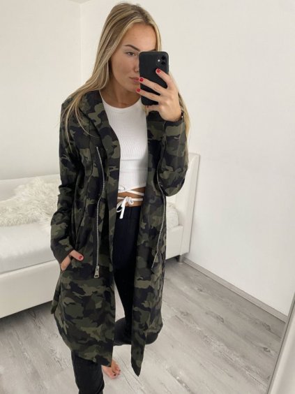 Cardigan mikina na zip s kapucňou dámsky maskáč  (M/L/XL) ITALSKÁ  MÓDA IM520043/DR (Velikost S/M/L, Barva maskáčová)