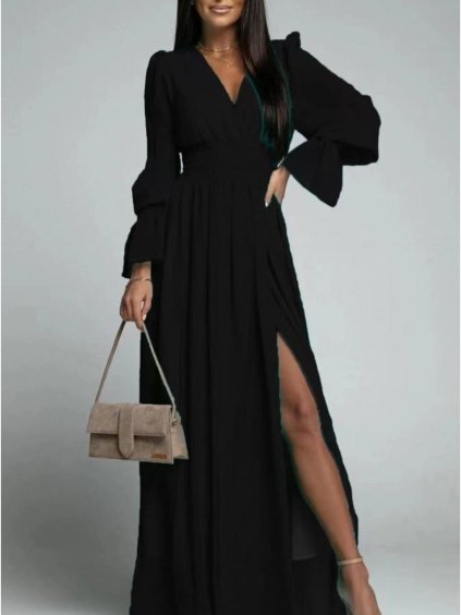 Šaty dlouhé šifonové dlouhý rukáv dámské (S/M ONE SIZE) ITALSKÁ MÓDA IMWGS223251/DR (Velikost S/M/L, Barva béžová)