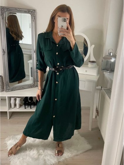 Šaty košilové s páskem dlouhý rukáv dámské (S/M ONE SIZE) ITALSKÁ MÓDA IMPBB22E9511/DUR (Velikost S/M/L, Barva Černá)