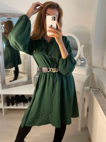 Šaty elegantní košilové s páskem dlouhý rukáv dámské (S/M ONE SIZE) ITALSKÁ MÓDA IMWB22274/DR