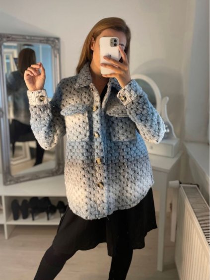 Kabát vlněný krátký dlouhý rukáv dámský (S/L ONE SIZE oversize) ITALSKÁ MÓDA IMM21239a/DR (Velikost M/L, Barva modrá)