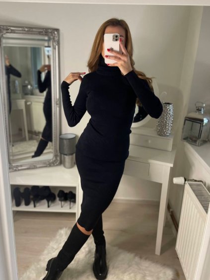 Šaty dlouhý rukáv rolák úpletové dámské (S/M ONE SIZE) ITALSKÁ MÓDA IMPBB22Z7003/DR (Velikost S/M/L, Barva Černá)