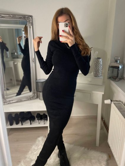 Šaty dlouhý rukáv  úpletové teplé dámské (S/M ONE SIZE) ITALSKÁ MÓDA IMPBB22Z5095/DR (Velikost S/M/L, Barva Černá)
