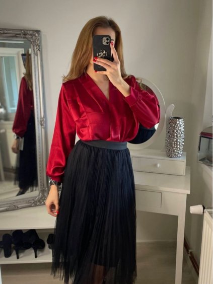 Body alá halenka elegantní saténové  dlouhý rukáv dámské (S/M ONE SIZE) ITALSKÁ MÓDA IMM22LS17519/DR (Velikost S/M/L, Barva bílá)