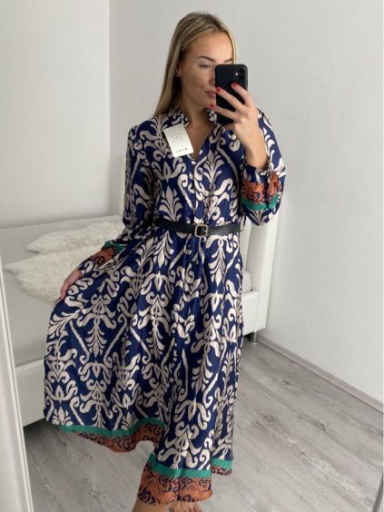 Šaty košilové s páskem dlouhý rukáv dámské (S/M ONE SIZE) ITALSKÁ MÓDA IMPLM22385100017/DR (Velikost S/M/L, Barva Černá)