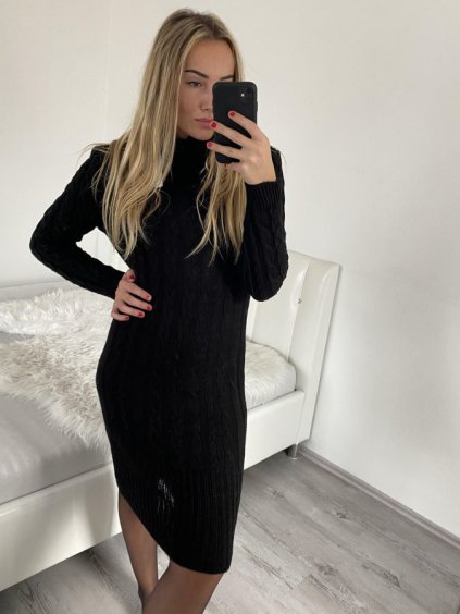 Šaty pletené s rolákem dlouhý rukáv dámské (S/M ONE SIZE) ITALSKÁ MÓDA IMM22MY21198/DR (Velikost S/M/L, Barva béžová)