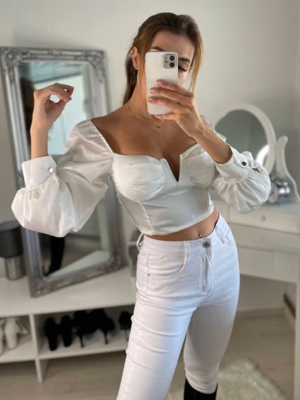 Top dlouhý rukáv saténový dámský (S/M ONE SIZE) ITALSKÁ MÓDA IMM22LS17258/DR (Velikost S/M/L, Barva bílá)