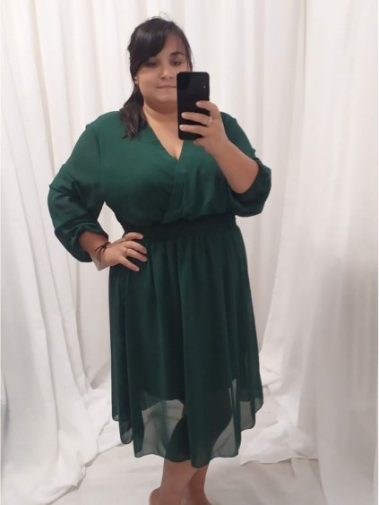 Šaty elegantní šifonové, žabičkování  dlouhý rukáv dámské nadrozměr (XL/2XL ONE SIZE) ITALSKá MóDA IM422VERONA (Velikost XL/2XL, Barva Černá)