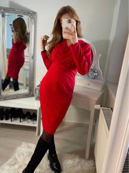 Šaty elegantní dlouhý rukáv dámské (S/M/L ONE SIZE) ITALSKÁ MÓDA IMWB22223/DR (Velikost M/L, Barva béžová)