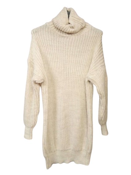 Šaty pletené s rolákem dlouhý rukáv dámské (S/M ONE SIZE) ITALSKÁ MÓDA IMWB22343/DR (Velikost S/M/L, Barva béžová)