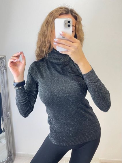 Svetr tenký s rolákem dlouhý rukáv třpytivý dámský (S/M ONE SIZE) ITALSKÁ MÓDA  IMM22FD5851/DR (Velikost S/M/L, Barva růžová)
