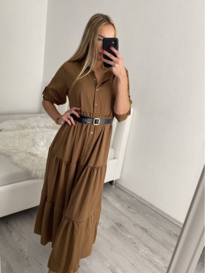 Šaty košilové dlouhý rukáv dámské (S/M ONE SIZE) ITALSKÁ MÓDA IMPBR22H1770-R7/DR (Velikost S/M/L, Barva Černá)