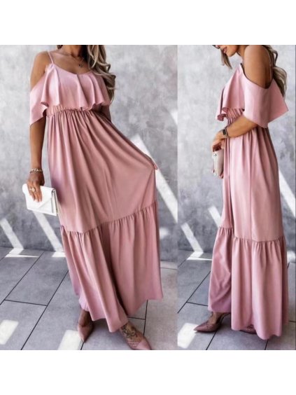 Šaty dlouhé letní carmen přes ramena dámské (S/M ONE SIZE) ITALSKÁ MÓDA IMM2255050/DR (Velikost S/M/L, Barva světle modrá)