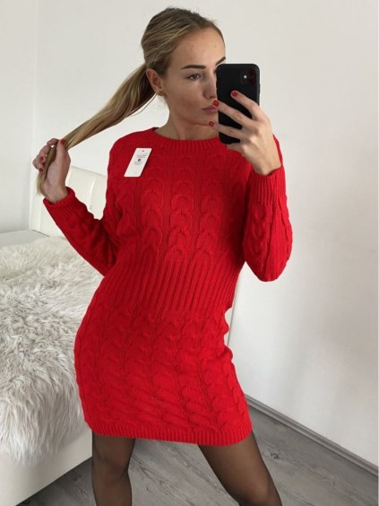 Šaty pletené dlouhý rukáv dámské (S/M ONE SIZE) ITALSKá MóDA IM422989/DR (Velikost S/M/L, Barva béžová)