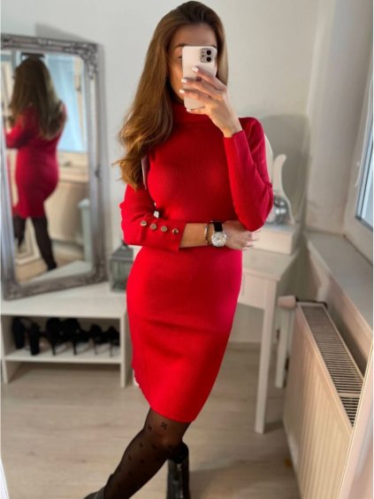 Šaty upletové s rolákem dlouhý rukáv dámské (S/M ONE SIZE) ITALSKÁ MÓDA IMWA22NG-2308 (Velikost S/M/L, Barva béžová)