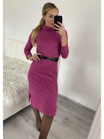 Šaty volnočasové teplé s rolákem a páskem dlouhý rukáv dámské (S/M ONE SIZE) ITALSKÁ MODA IMM22500/DR (Velikost S/M/L, Barva Černá)