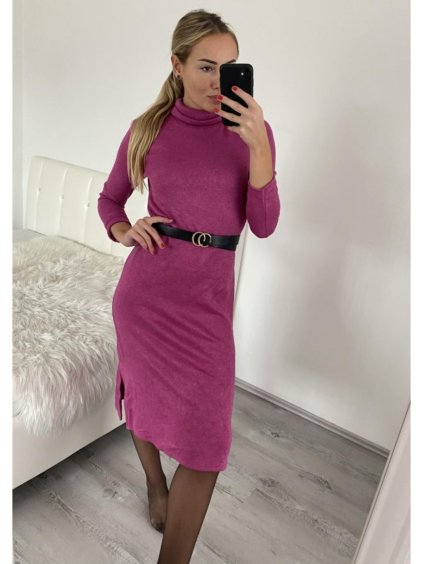Šaty volnočasové teplé s rolákem a páskem dlouhý rukáv dámské (S/M ONE SIZE) ITALSKÁ MODA IMM22500/DR (Velikost S/M/L, Barva Černá)
