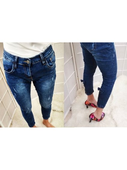 Rifle jeans s mašličkou a zipem na nohavici dámské (30-36/xl-5xl) GOURD GD2706-L/DR