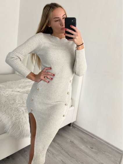 Šaty úpletové dlouhý rukáv dámské (S/M ONE SIZE) ITALSKÁ MÓDA IMWA223596/DR (Velikost S/M/L, Barva béžová)
