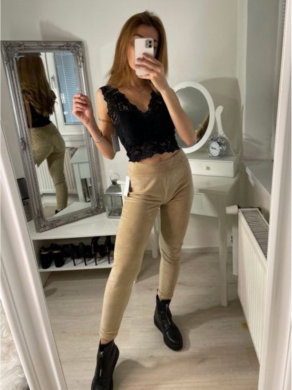 Legíny sametové dlouhé dámské (S/M ONE SIZE) ITALSKÁ MÓDA IMWE21444/DR (Velikost S/M/L, Barva béžová)