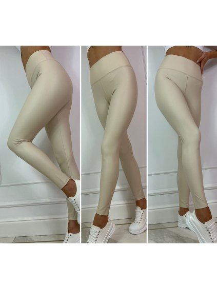 Legíny koženkové teplé dlouhé dámské (S-M-L-XL) ITALSKÁ MÓDA IMM223070-4/DR (Velikost S, Barva béžová smetanová)