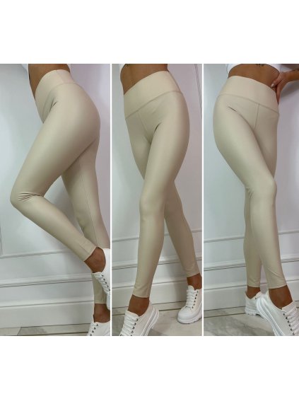 Legíny koženkové teplé dlouhé dámské (S-M-L-XL) ITALSKÁ MÓDA IMM223070-4/DR (Velikost S, Barva béžová smetanová)
