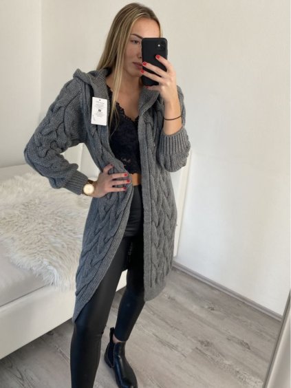 Cardigan pletený dlouhý rukáv dámský (S/M ONE SIZE) ITALSKÁ MÓDA IMD22809/DR