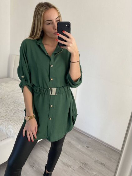 Košile oversize s páskem dlouhý rukáv dámská (S/M/L ONE SIZE) ITALSKÁ MÓDA IMWGS223417/DR