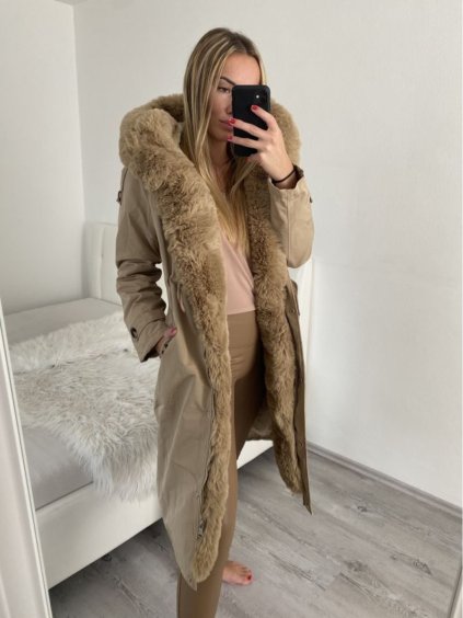 Kabát parka zimní s kožíškem dámský (XS-L) MFFASHION IMMF21PS2220-02/DR (Velikost S, Barva hnědá)