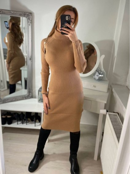 Šaty úpletové s rolákem dlouhý rukáv dámské (S/M ONE SIZE) FRANCOUZSKÁ MÓDA FMWT22J51765/DR