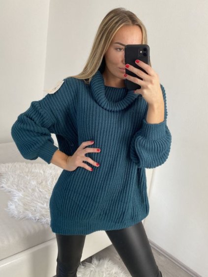 Svetr prodloužený s rolákem dlouhý rukáv dámský (S/M/L/XL/2XL ONE SIZE) ITALSKÁ MÓDA IM422943/DR (Velikost XL/2XL, Barva Černá)