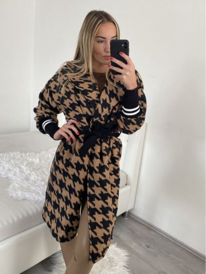 Kabát na knoflíčky s páskem dlouhý rukáv dámský (S/M ONE SIZE) ITALSKÁ MÓDA IMWL22002/DR