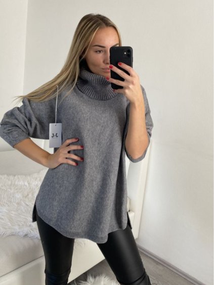 Svetr úpletový oversize s rolákem dlouhý rukáv dámský (S/M/L/XL/2XL ONE SIZE) ITALSKá MóDA IM522AL0381/DR (Velikost XL/2XL, Barva Černá)