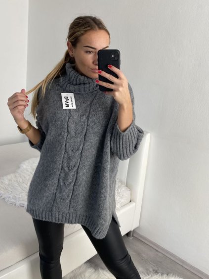 Svetr pletený oversize s rolákem dlouhý rukáv dámský (S/M/L/XL/2XL/3XL ONE SIZE) ITALSKÁ MÓDA IMWC223672/DR (Velikost 2LX/3XL, Barva Černá)