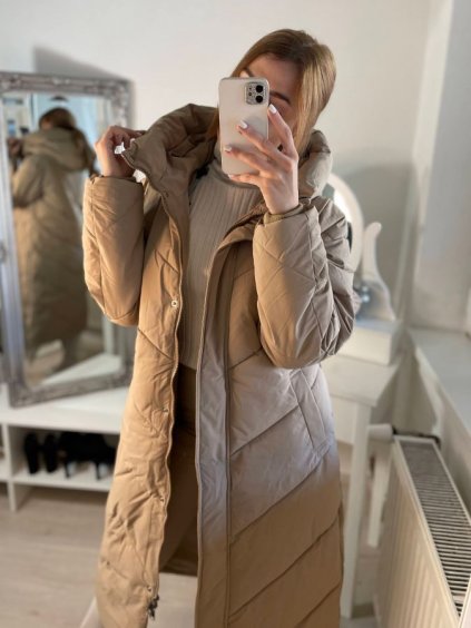 Kabát zimní dámský (S-2XL) POLSKÁ MÓDA AG3-223030-BEIGE/DR (Velikost S, Barva béžová)