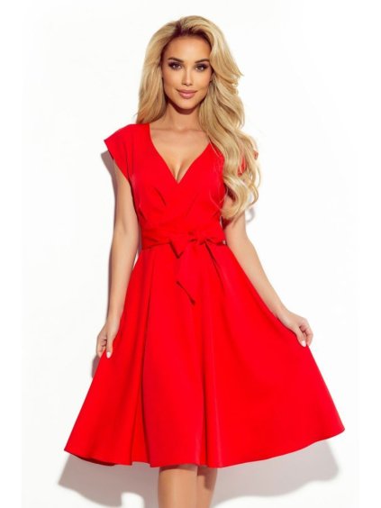 348-4 SCARLETT - rozevláté šaty s výstřihem - červené