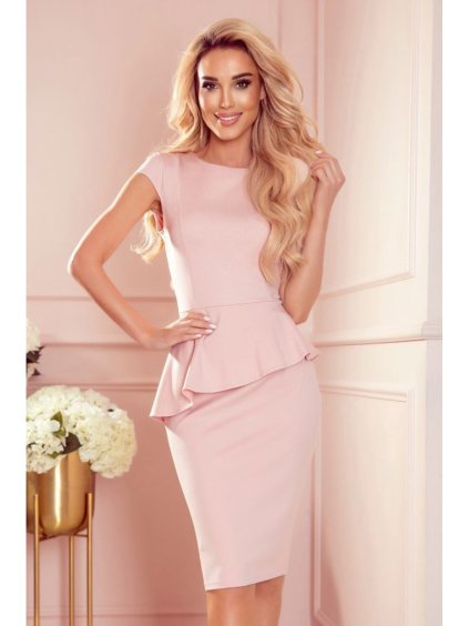 192-13 Elegantní midi šaty s volánkem - pudrově růžová