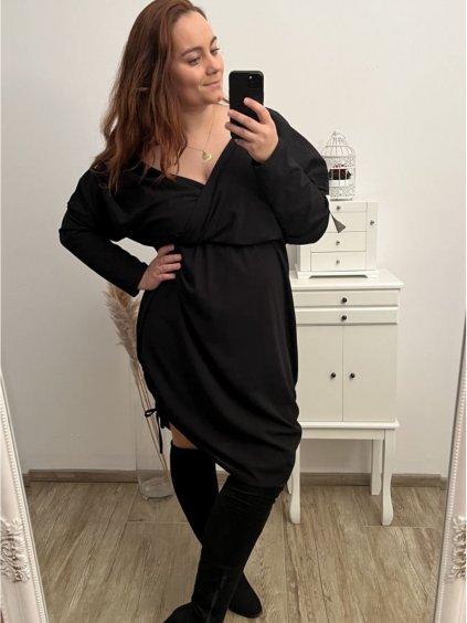 Šaty dlouhý rukáv dámské nadrozměr (XL/2XL/3XL/4XL ONE SIZE) ITALSKÁ MÓDA IMWQ22SARA-3/DR