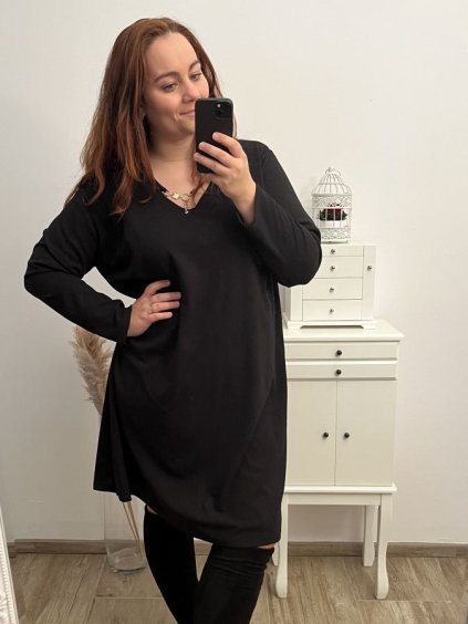 Šaty dlouhý rukáv dámské nadrozměr (2XL/3XL/4XL ONE SIZE) ITALSKÁ MÓDA IMWQ22ANNA-3/DR (Velikost 2XL/3XL, Barva Černá)